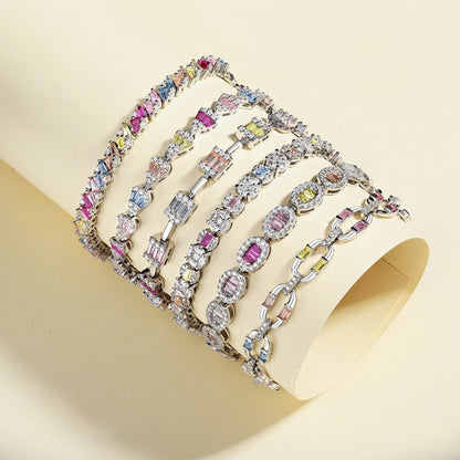 Anyco Bracelet Eternity Band Colorful S925 Sterling Silver Bracelet Jewelry Set Cubic Zirconia Pink Stone Diamond Tennis Bracelets Women-Bracelets-PEROZ Accessories