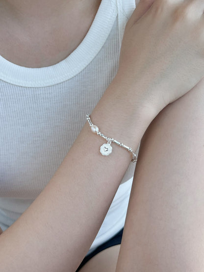 Anyco Bracelet Sterling Silver Rhodium Plated Bamboo Joint Chain Bead Circle Pendant Bracelets Women-Bracelets-PEROZ Accessories