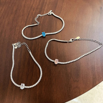 Anyco Bracelet Stackable Adjustable S925 Pink Pendant Sterling Silver 18K Gold Plated Cuban Chain Bracelets Women-Bracelets-PEROZ Accessories