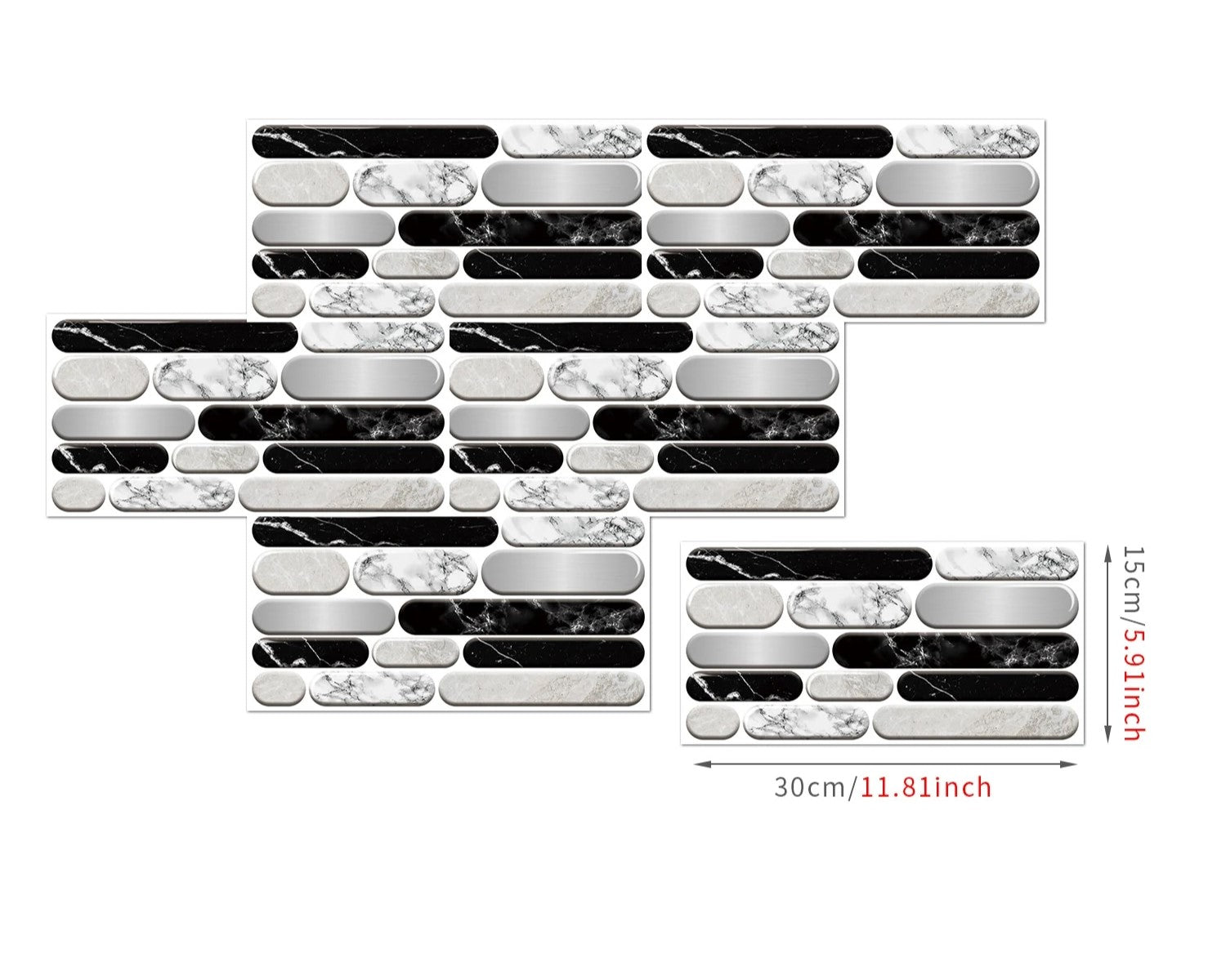 Anyhouz Wallpaper Black White Gray 18 Pcs Waterproof Self Adhesive Removable 3D DIY Modern Marble Tile Wall Sticker Home Decor-Wall Paper-PEROZ Accessories