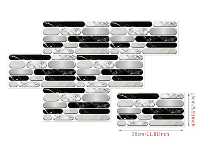 Anyhouz Wallpaper Black White Gray 18 Pcs Waterproof Self Adhesive Removable 3D DIY Modern Marble Tile Wall Sticker Home Decor-Wall Paper-PEROZ Accessories