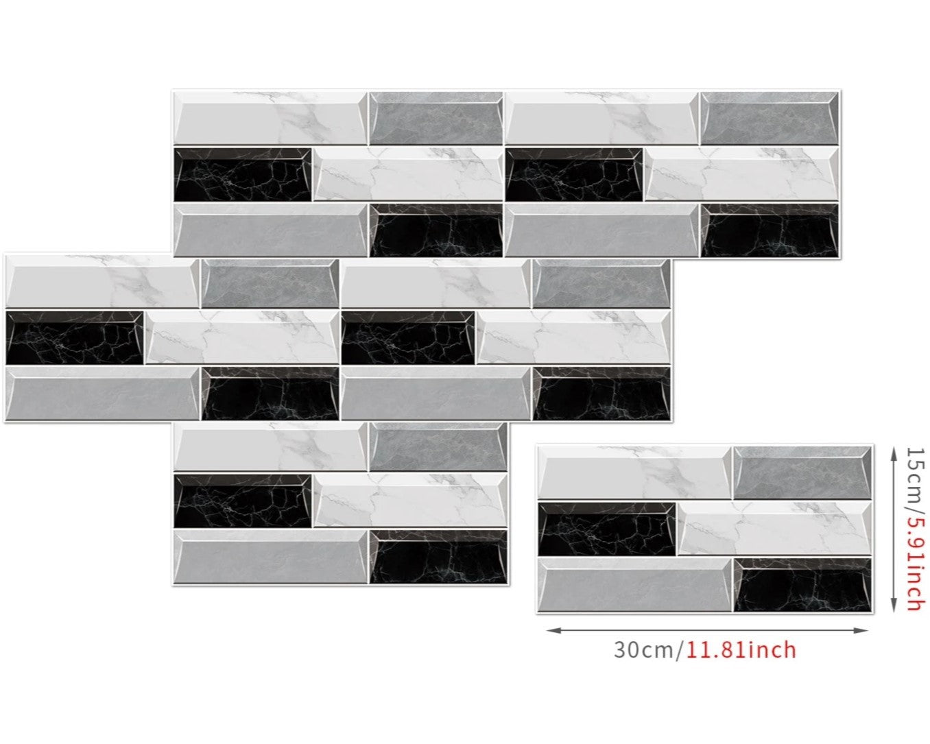 Anyhouz Wallpaper Black Light Gray 18 Pcs Waterproof Self Adhesive Removable 3D DIY Modern Marble Tile Wall Sticker Home Decor-Wall Paper-PEROZ Accessories
