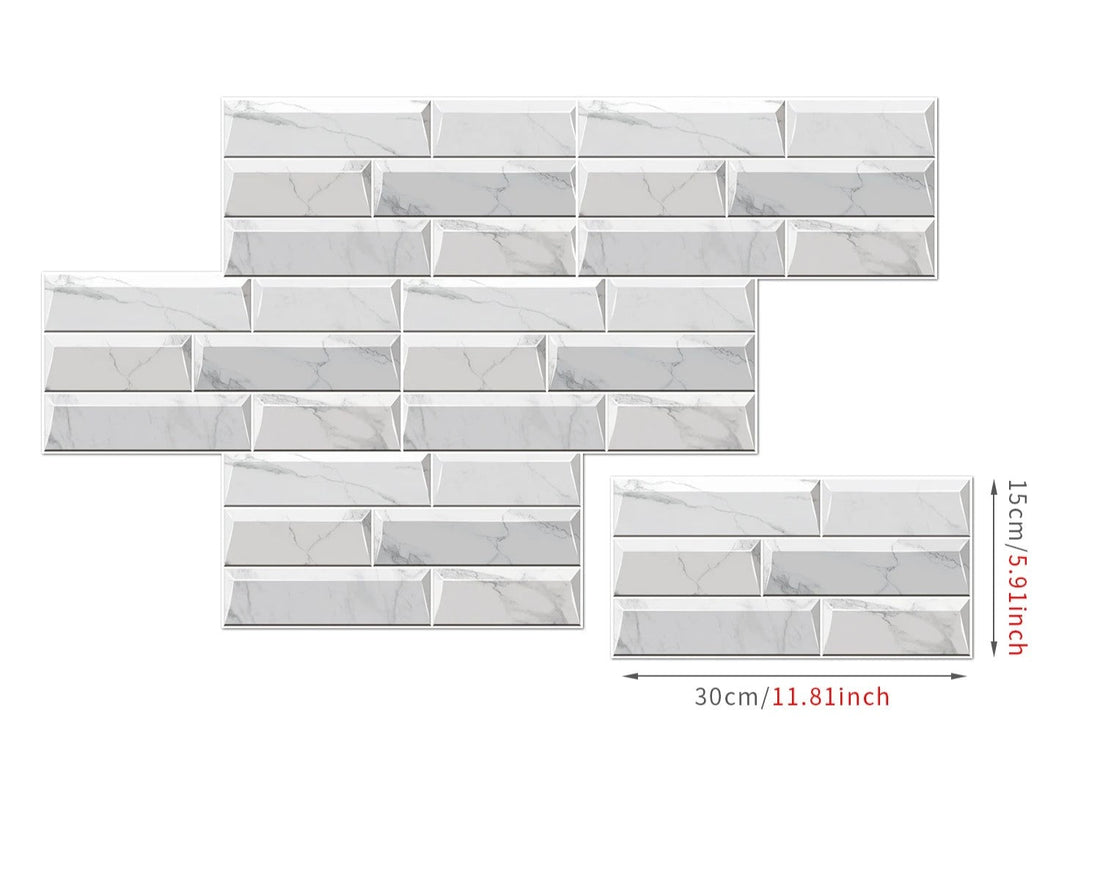 Anyhouz Wallpaper Light Gray 24 Pcs Waterproof Self Adhesive Removable 3D DIY Modern Marble Tile Wall Sticker Home Decor-Wallpaper-PEROZ Accessories