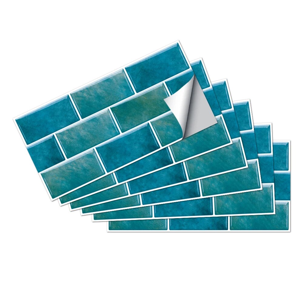 Anyhouz Wallpaper Teal Blue 12 Pcs Waterproof Self Adhesive Removable 3D DIY Modern Marble Tile Wall Sticker Home Decor-Wallpaper-PEROZ Accessories