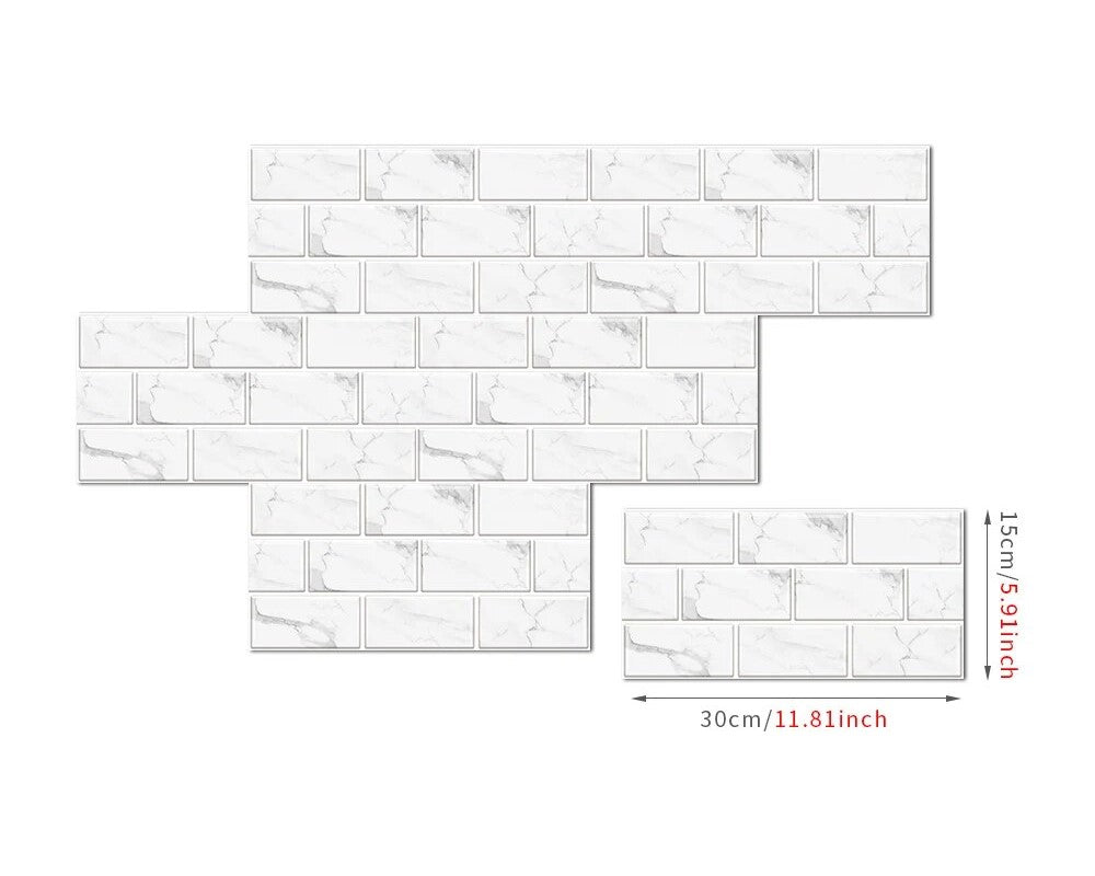 Anyhouz Wallpaper White 6 Pcs Waterproof Self Adhesive Removable 3D DIY Modern Marble Tile Wall Sticker Home Decor-Wallpaper-PEROZ Accessories