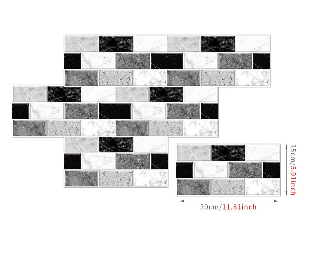 Anyhouz Wallpaper White Black 18 Pcs Waterproof Self Adhesive Removable 3D DIY Modern Marble Tile Wall Sticker Home Decor-Wall Paper-PEROZ Accessories