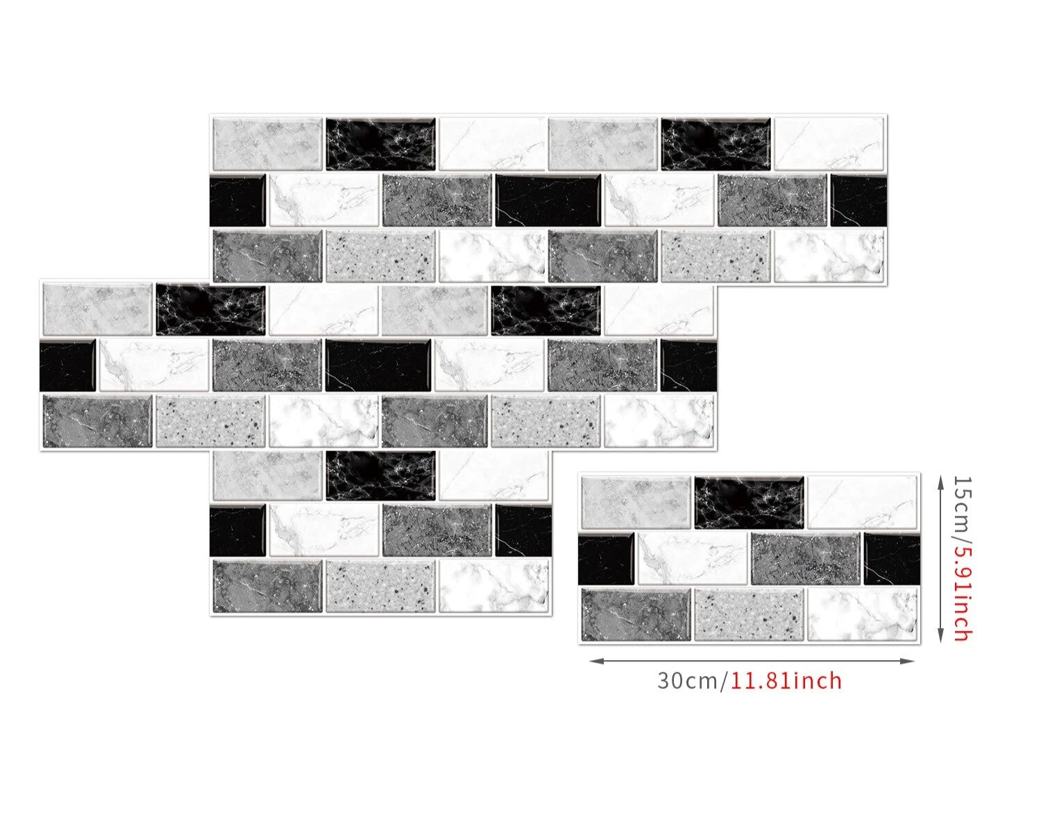 Anyhouz Wallpaper White Black 18 Pcs Waterproof Self Adhesive Removable 3D DIY Modern Marble Tile Wall Sticker Home Decor-Wall Paper-PEROZ Accessories
