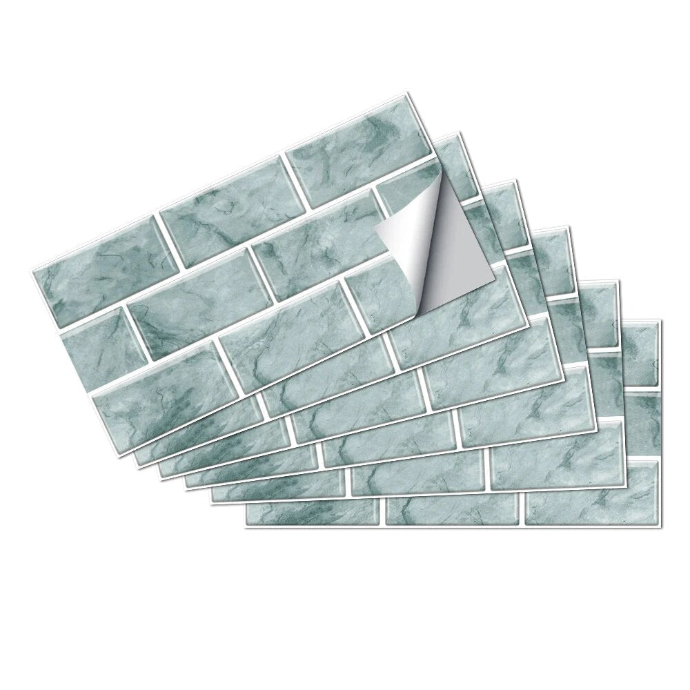 Anyhouz Wallpaper Light Green 24 Pcs Waterproof Self Adhesive Removable 3D DIY Modern Marble Tile Wall Sticker Home Decor-Wallpaper-PEROZ Accessories