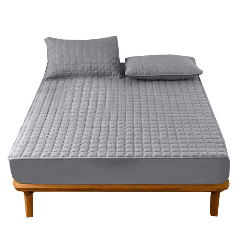 Anyhouz Mattress Cover Gray 90x200cm Waterproof Quilted Fitted Bed Sheet-Bed Sheets-PEROZ Accessories