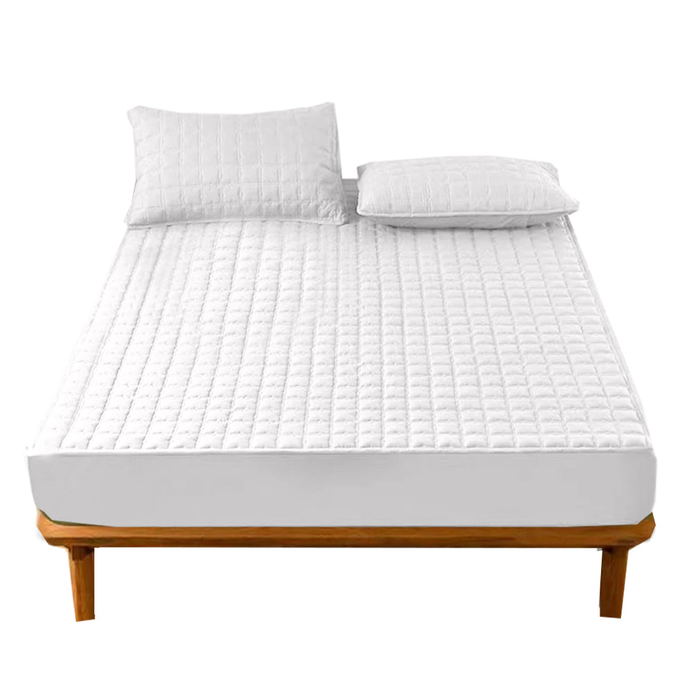 Anyhouz Mattress Cover White 200x200cm Waterproof Quilted Fitted Bed Sheet-Bed Sheets-PEROZ Accessories