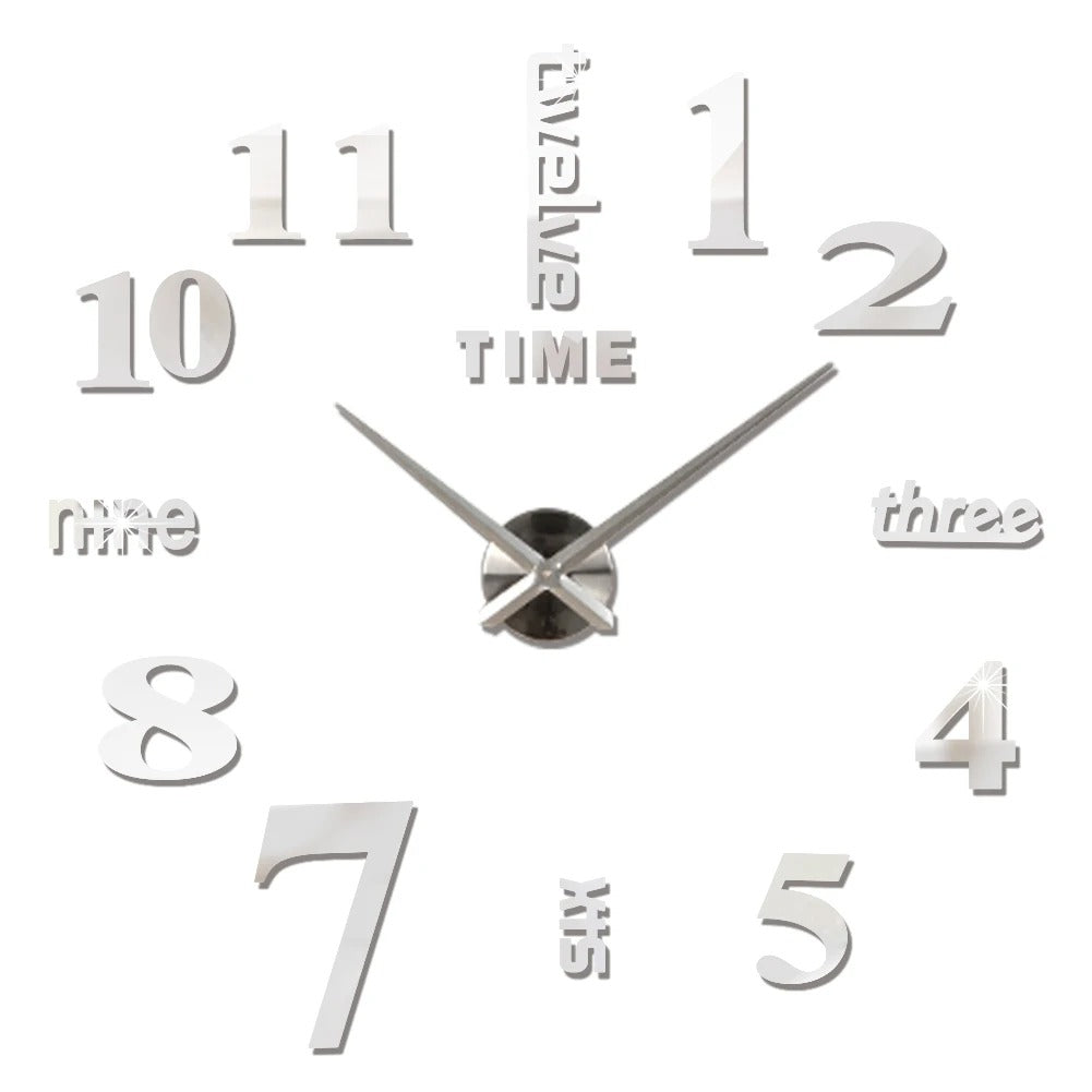 Anyhouz Wall Clock Silver Design I 27 Inch 3D Diy Mirror Wall Clock Acrylic Sticker Fashion Quartz Clocks Watch Home Decoration-Wall Clocks-PEROZ Accessories