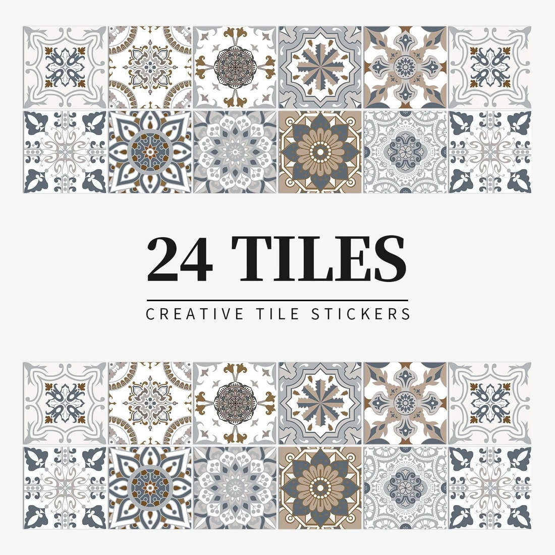 Anyhouz Wallpaper Brown Gray 20cmx20cm 24 Pcs Modern Retro Style PVC Tile Stickers Waterproof Self Adhesive Wall Home Decor-Wallpaper-PEROZ Accessories