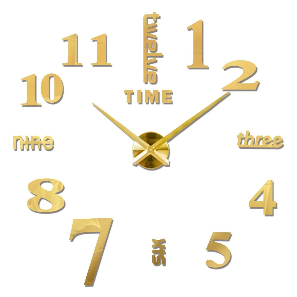 Anyhouz Wall Clock Gold Design I 37 Inch 3D Diy Mirror Wall Clock Acrylic Sticker Fashion Quartz Clocks Watch Home Decoration-Wall Clocks-PEROZ Accessories