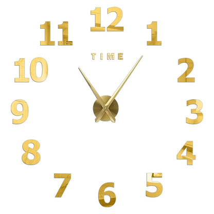 Anyhouz Wall Clock Gold Design H 27 Inch 3D Diy Mirror Wall Clock Acrylic Sticker Fashion Quartz Clocks Watch Home Decoration-Wall Clocks-PEROZ Accessories