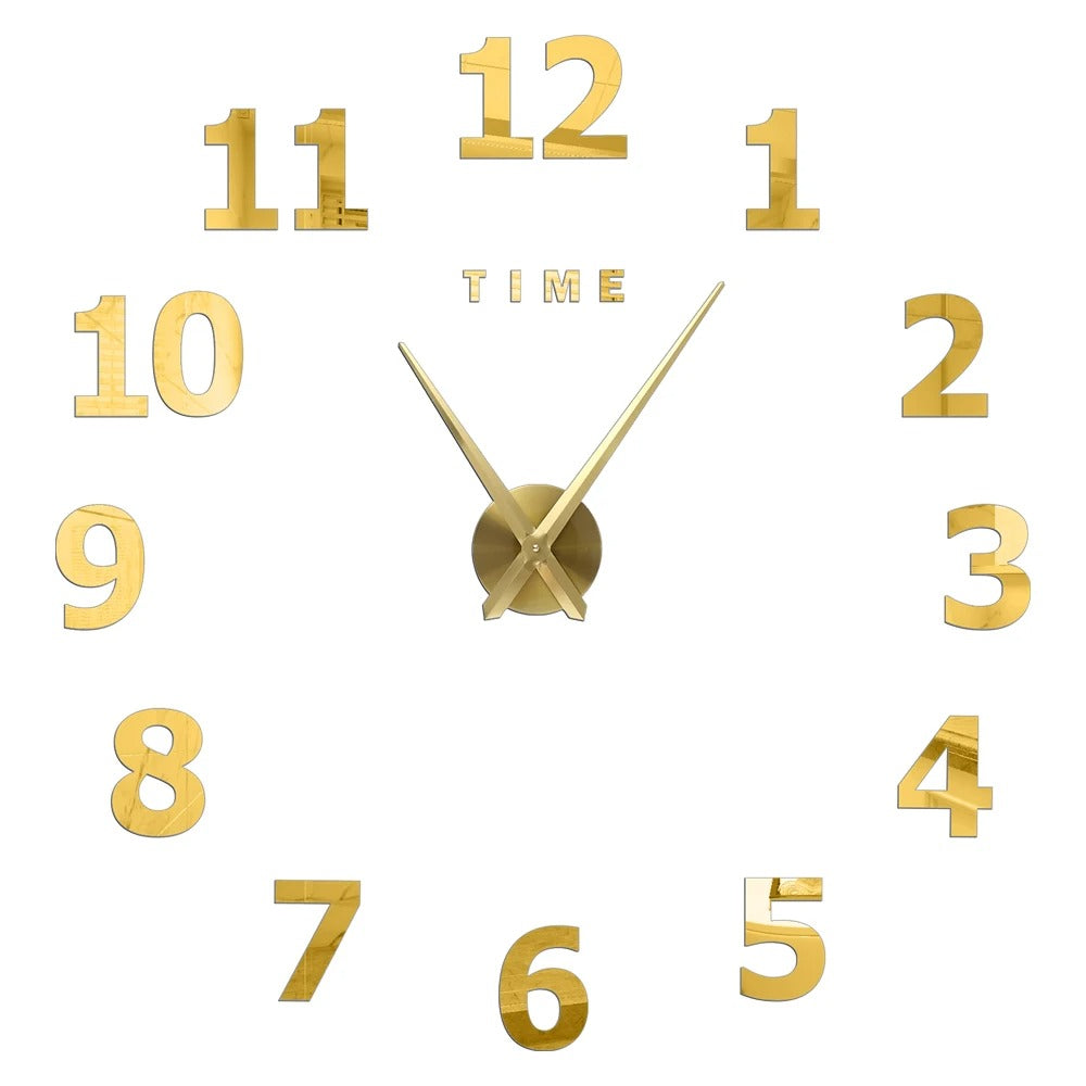 Anyhouz Wall Clock Gold Design H 37 Inch 3D Diy Mirror Wall Clock Acrylic Sticker Fashion Quartz Clocks Watch Home Decoration-Wall Clocks-PEROZ Accessories