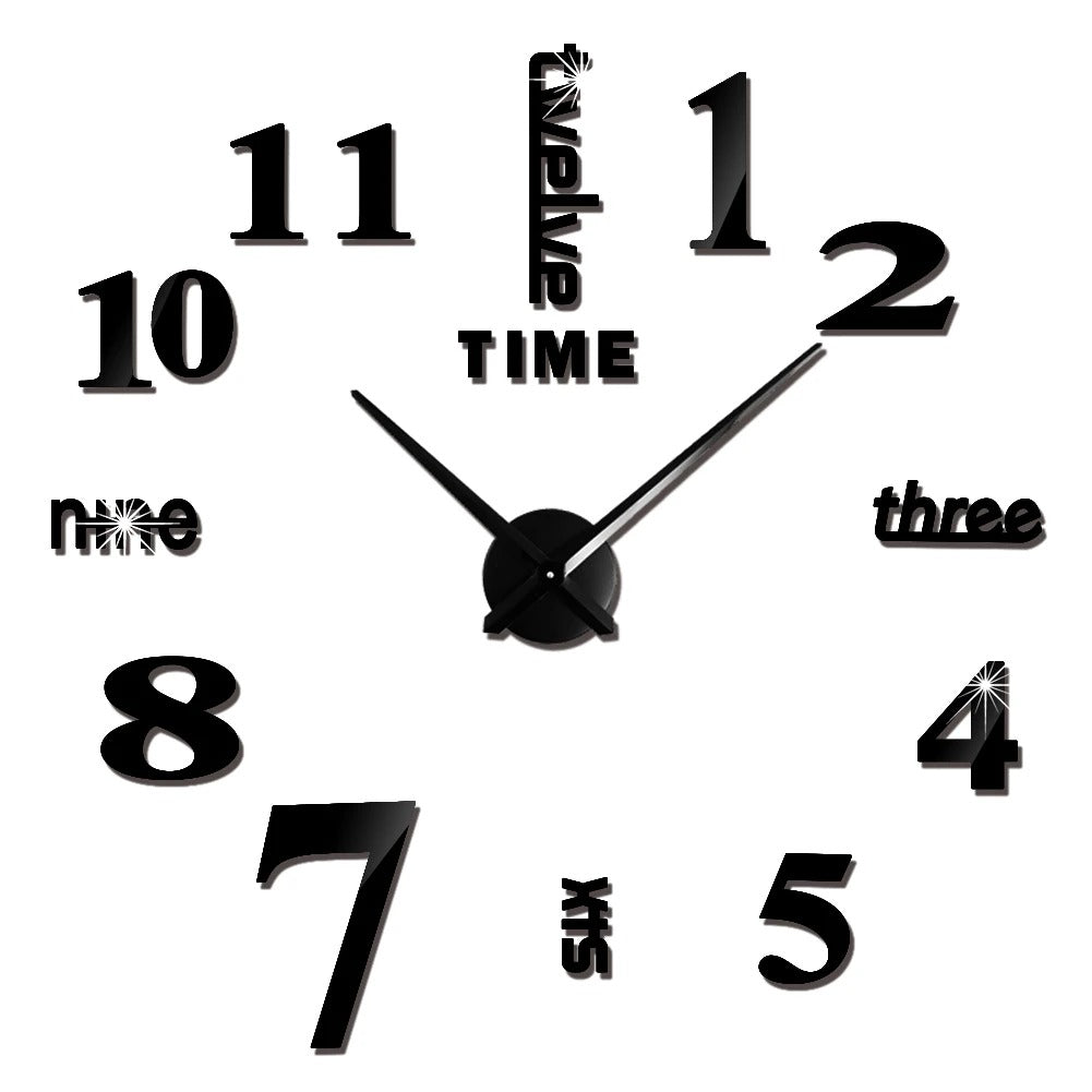 Anyhouz Wall Clock Black Design I 27 Inch 3D Diy Mirror Wall Clock Acrylic Sticker Fashion Quartz Clocks Watch Home Decoration-Wall Clocks-PEROZ Accessories