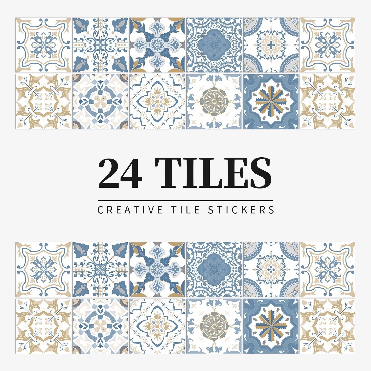 Anyhouz Wallpaper Blue Beige 20cmx20cm 24 Pcs Modern Retro Style PVC Tile Stickers Waterproof Self Adhesive Wall Home Decor-Wallpaper-PEROZ Accessories