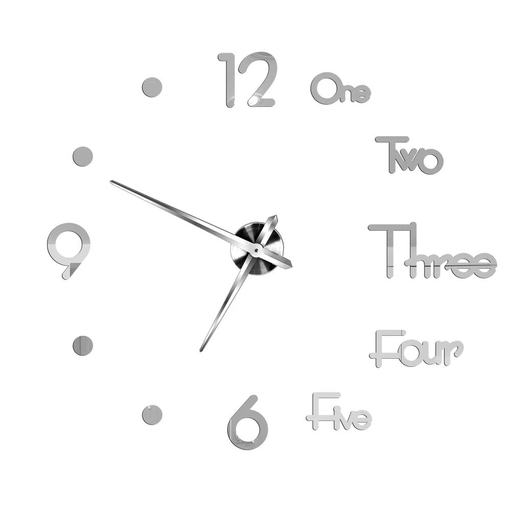 Anyhouz Wall Clock Silver Design 5 27 Inch 3D Diy Mirror Wall Clock Acrylic Sticker Fashion Quartz Clocks Watch Home Decoration-Wall Clocks-PEROZ Accessories