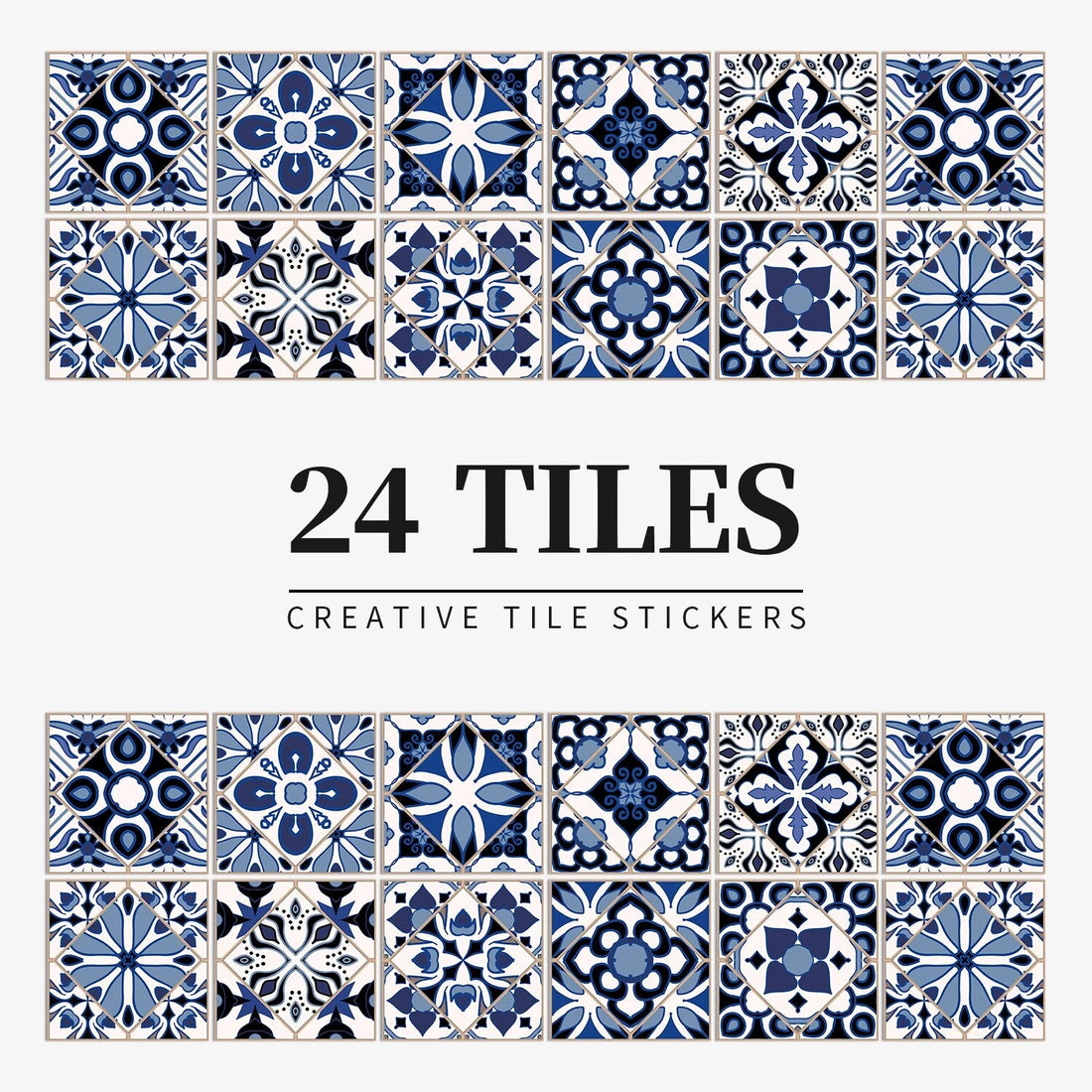 Anyhouz Wallpaper Navy Blue 15cmx15cm 24 Pcs Modern Retro Style PVC Tile Stickers Waterproof Self Adhesive Wall Home Decor-Wallpaper-PEROZ Accessories