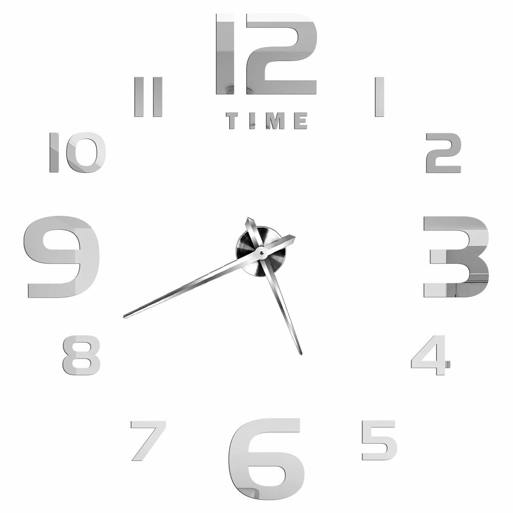 Anyhouz Wall Clock Silver Design E 27 Inch 3D Diy Mirror Wall Clock Acrylic Sticker Fashion Quartz Clocks Watch Home Decoration-Wall Clocks-PEROZ Accessories