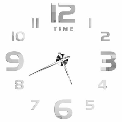 Anyhouz Wall Clock Silver Design E 27 Inch 3D Diy Mirror Wall Clock Acrylic Sticker Fashion Quartz Clocks Watch Home Decoration-Wall Clocks-PEROZ Accessories