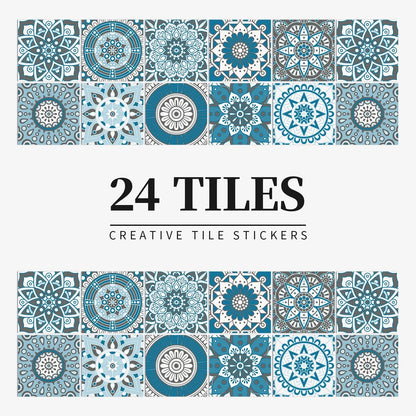 Anyhouz Wallpaper Teal 15cmx15cm 24 Pcs Modern Retro Style PVC Tile Stickers Waterproof Self Adhesive Wall Home Decor-Wallpaper-PEROZ Accessories