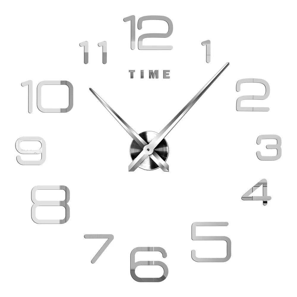 Anyhouz Wall Clock Silver Design F 27 Inch 3D Diy Mirror Wall Clock Acrylic Sticker Fashion Quartz Clocks Watch Home Decoration-Wall Clocks-PEROZ Accessories