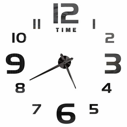 Anyhouz Wall Clock Black Design E 47 Inch 3D Diy Mirror Wall Clock Acrylic Sticker Fashion Quartz Clocks Watch Home Decoration-Wall Clocks-PEROZ Accessories