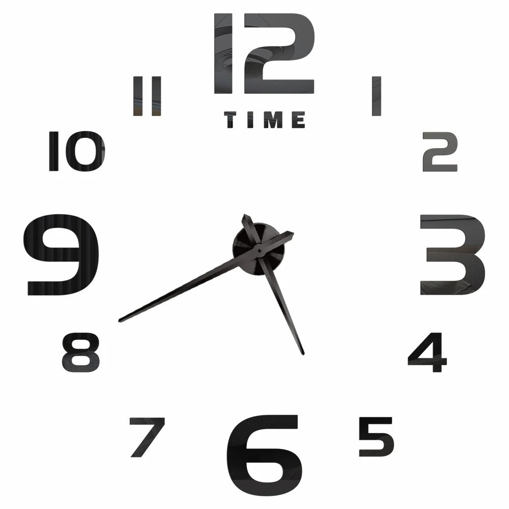 Anyhouz Wall Clock Black Design E 27 Inch 3D Diy Mirror Wall Clock Acrylic Sticker Fashion Quartz Clocks Watch Home Decoration-Wall Clocks-PEROZ Accessories