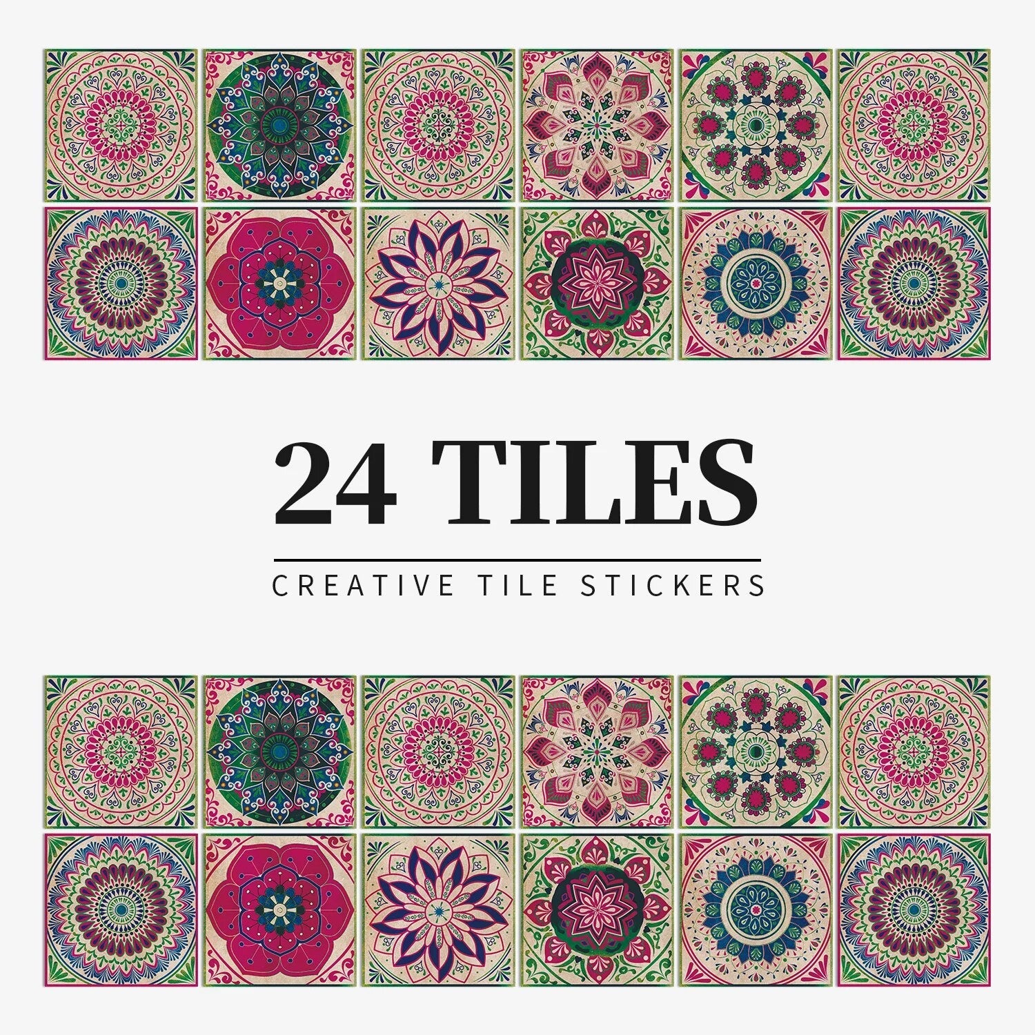 Anyhouz Wallpaper Fuschia Pink 15cmx15cm 24 Pcs Modern Retro Style PVC Tile Stickers Waterproof Self Adhesive Wall Home Decor-Wallpaper-PEROZ Accessories