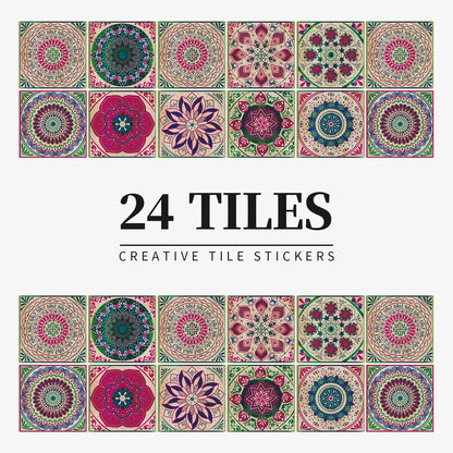 Anyhouz Wallpaper Fuschia Pink 15cmx15cm 24 Pcs Modern Retro Style PVC Tile Stickers Waterproof Self Adhesive Wall Home Decor-Wallpaper-PEROZ Accessories
