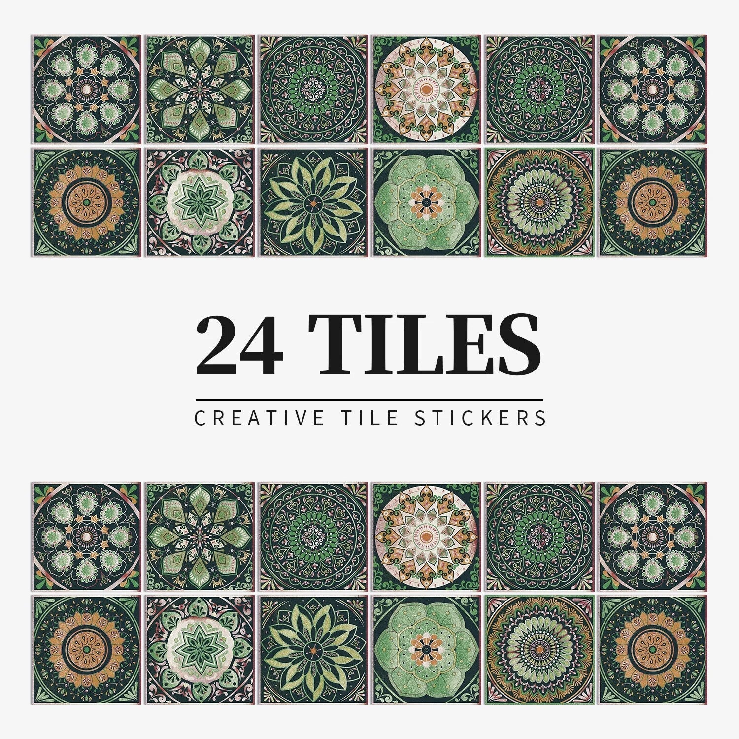Anyhouz Wallpaper Green 10cmx10cm 24 Pcs Modern Retro Style PVC Tile Stickers Waterproof Self Adhesive Wall Home Decor-Wallpaper-PEROZ Accessories