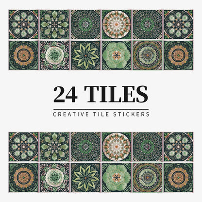 Anyhouz Wallpaper Green 10cmx10cm 24 Pcs Modern Retro Style PVC Tile Stickers Waterproof Self Adhesive Wall Home Decor-Wallpaper-PEROZ Accessories