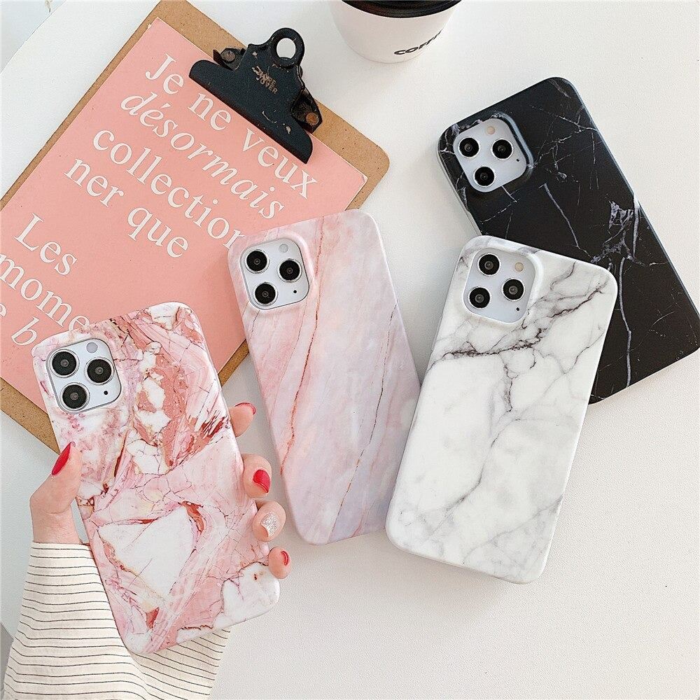 Anymob iPhone Case White ShockproofSoft Silicone Plus Fingerprint Resistant Silky Glitter Luxury Marble Cover Compatible-Mobile Phone Cases-PEROZ Accessories