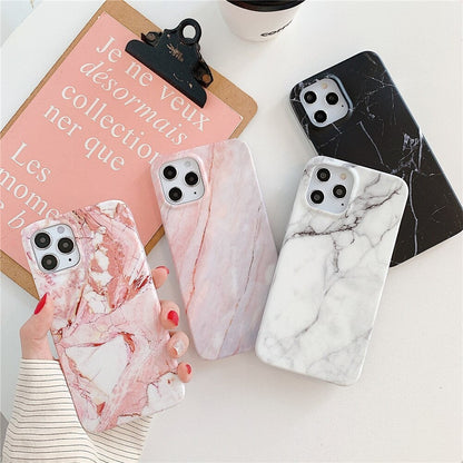 Anymob iPhone Case White ShockproofSoft Silicone Plus Fingerprint Resistant Silky Glitter Luxury Marble Cover Compatible-Mobile Phone Cases-PEROZ Accessories