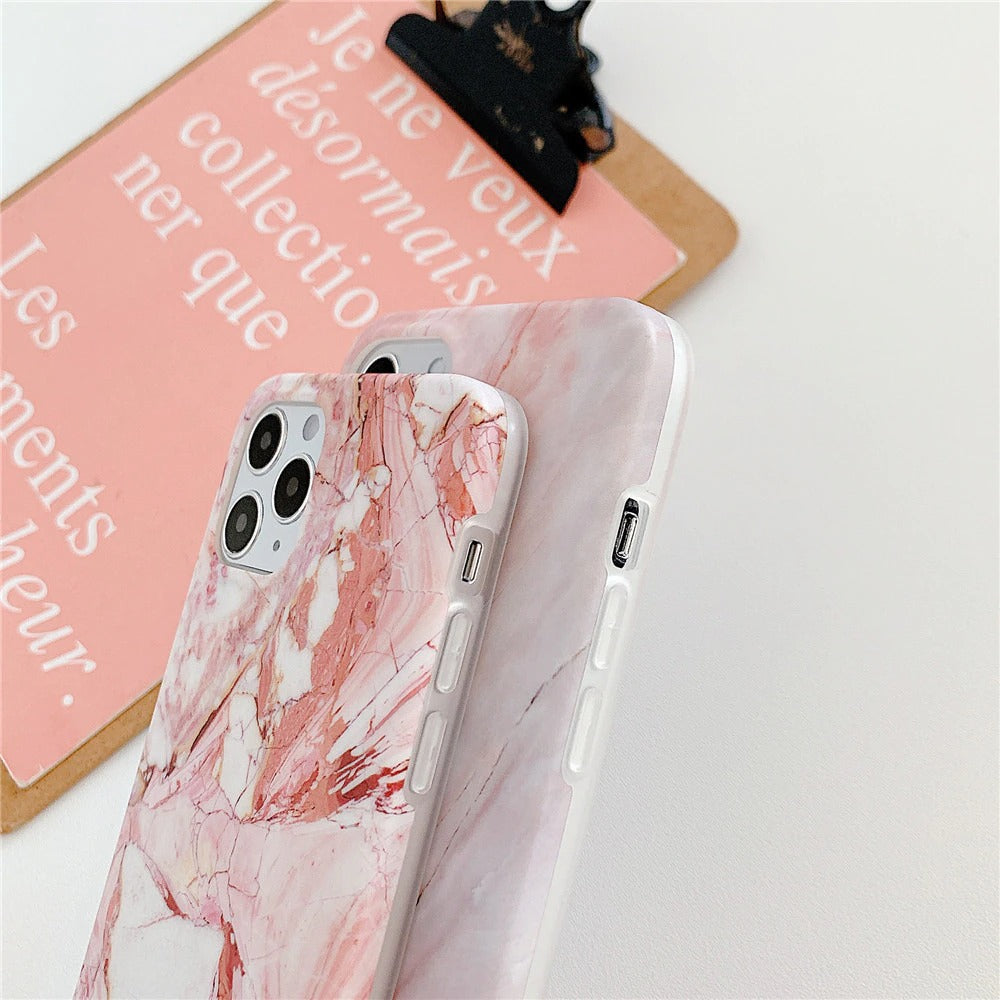 Anymob iPhone Case White ShockproofSoft Silicone Plus Fingerprint Resistant Silky Glitter Luxury Marble Cover Compatible-Mobile Phone Cases-PEROZ Accessories