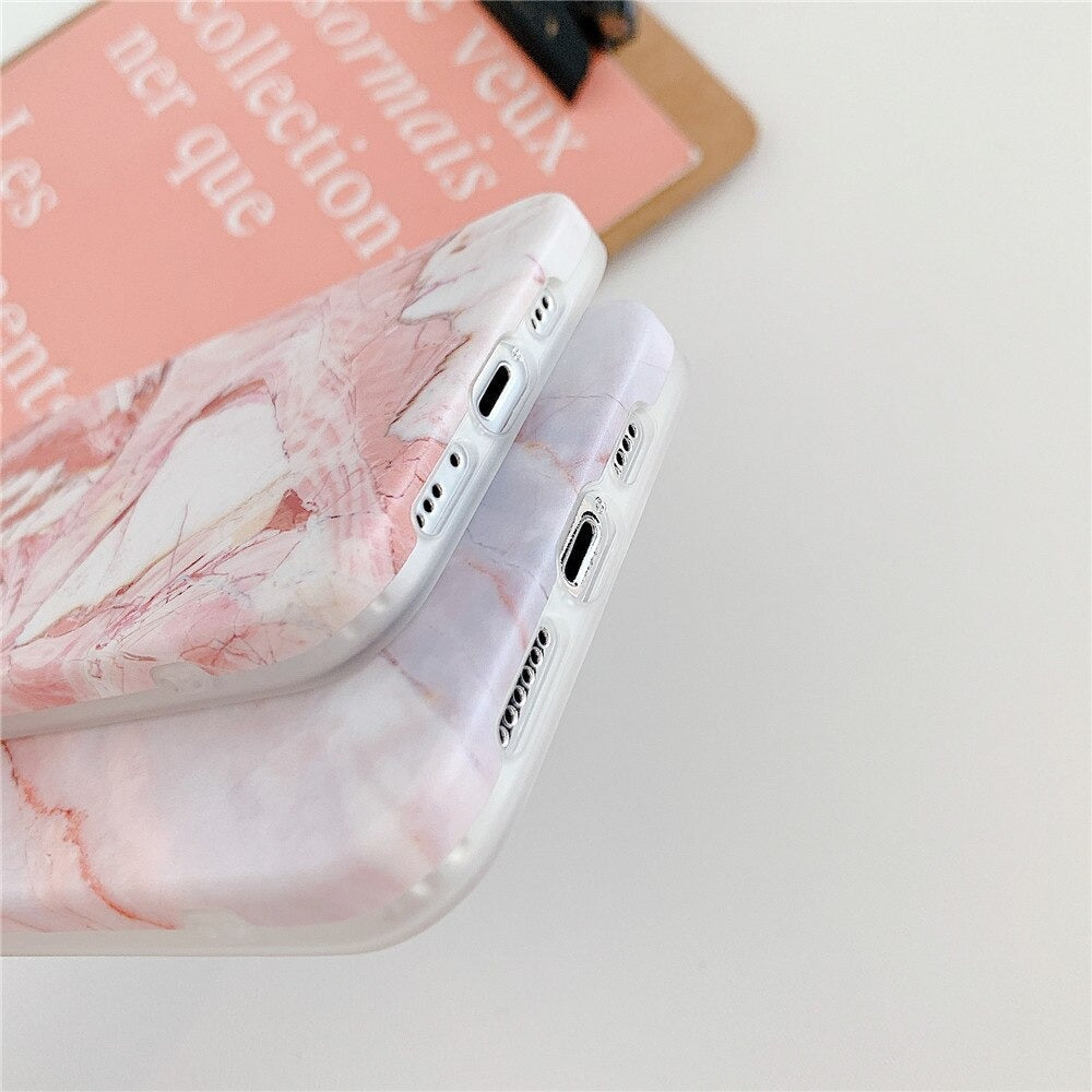 Anymob iPhone Case White ShockproofSoft Silicone Plus Fingerprint Resistant Silky Glitter Luxury Marble Cover Compatible-Mobile Phone Cases-PEROZ Accessories
