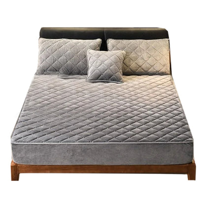 Anyhouz Mattress Cover Gray 100x200cm Crystal Velvet Thicken Quilted Warm Soft Plush Bed Sheet-Bed Sheets-PEROZ Accessories