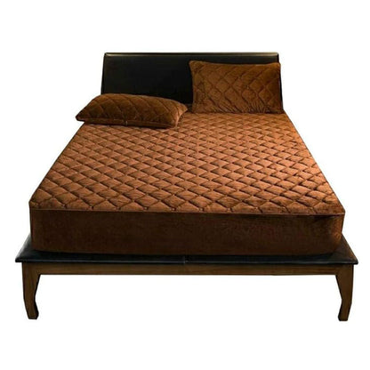 Anyhouz Mattress Cover Coffee 180x220cm Crystal Velvet Thicken Quilted Warm Soft Plush Bed Sheet-Bed Sheets-PEROZ Accessories
