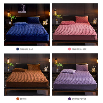 Anyhouz Mattress Cover Offwhite Queen Size Crystal Velvet Thicken Quilted Warm Soft Plush Bed Sheet-Bed Sheets-PEROZ Accessories