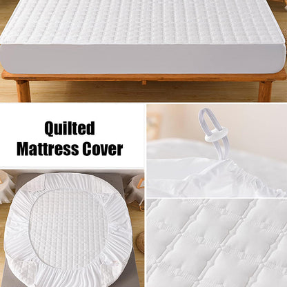 Anyhouz Mattress Cover White King Size Waterproof Quilted Fitted Bed Sheet-Bed Sheets-PEROZ Accessories