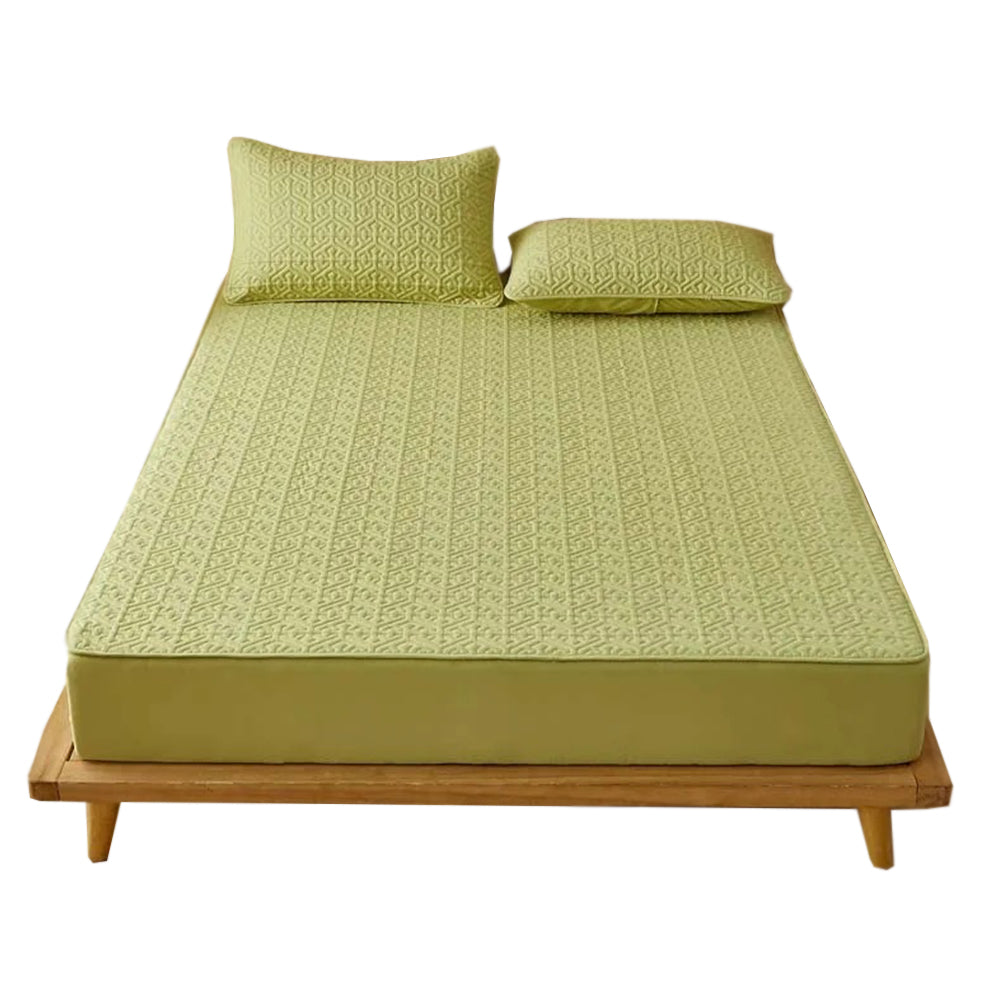 Anyhouz Mattress Cover Green Twin Size Pure Cotton Soft Quilted Bed Sheet Anti-bacterial Protector Cover-Mattress Protectors-PEROZ Accessories