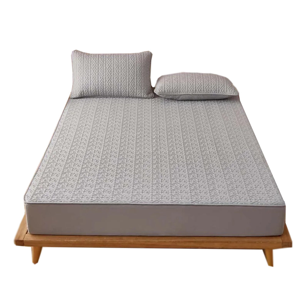 Anyhouz Mattress Cover Gray Double Size Pure Cotton Soft Quilted Bed Sheet Anti-bacterial Protector Cover-Mattress Protectors-PEROZ Accessories