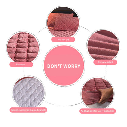 Anyhouz Mattress Cover Coffee 180x220cm Crystal Velvet Thicken Quilted Warm Soft Plush Bed Sheet-Bed Sheets-PEROZ Accessories