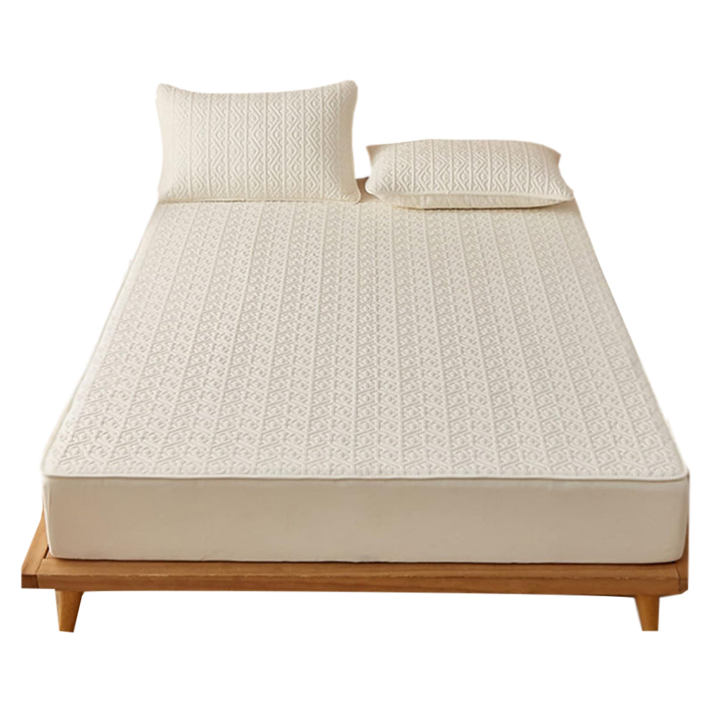 Anyhouz Mattress Cover Beige Queen Size Pure Cotton Soft Quilted Bed Sheet Anti-bacterial Protector Cover-Mattress Protectors-PEROZ Accessories