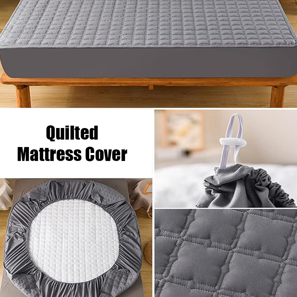 Anyhouz Mattress Cover Gray King Size Waterproof Quilted Fitted Bed Sheet-Bed Sheets-PEROZ Accessories