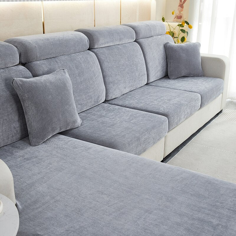 Anyhouz Sofa Cover Dark Gray L-Shape Polyester Chenille Thick Stretchable Cushion For Living Room Normal Size Large-Slipcovers-PEROZ Accessories