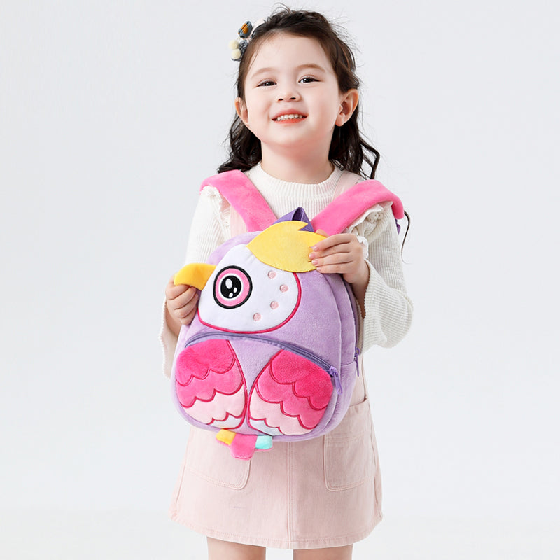 Anykidz 3D Purple Owl Backpack Cute Animal With Cartoon Designs Children Toddler Plush Bag-Backpacks-PEROZ Accessories