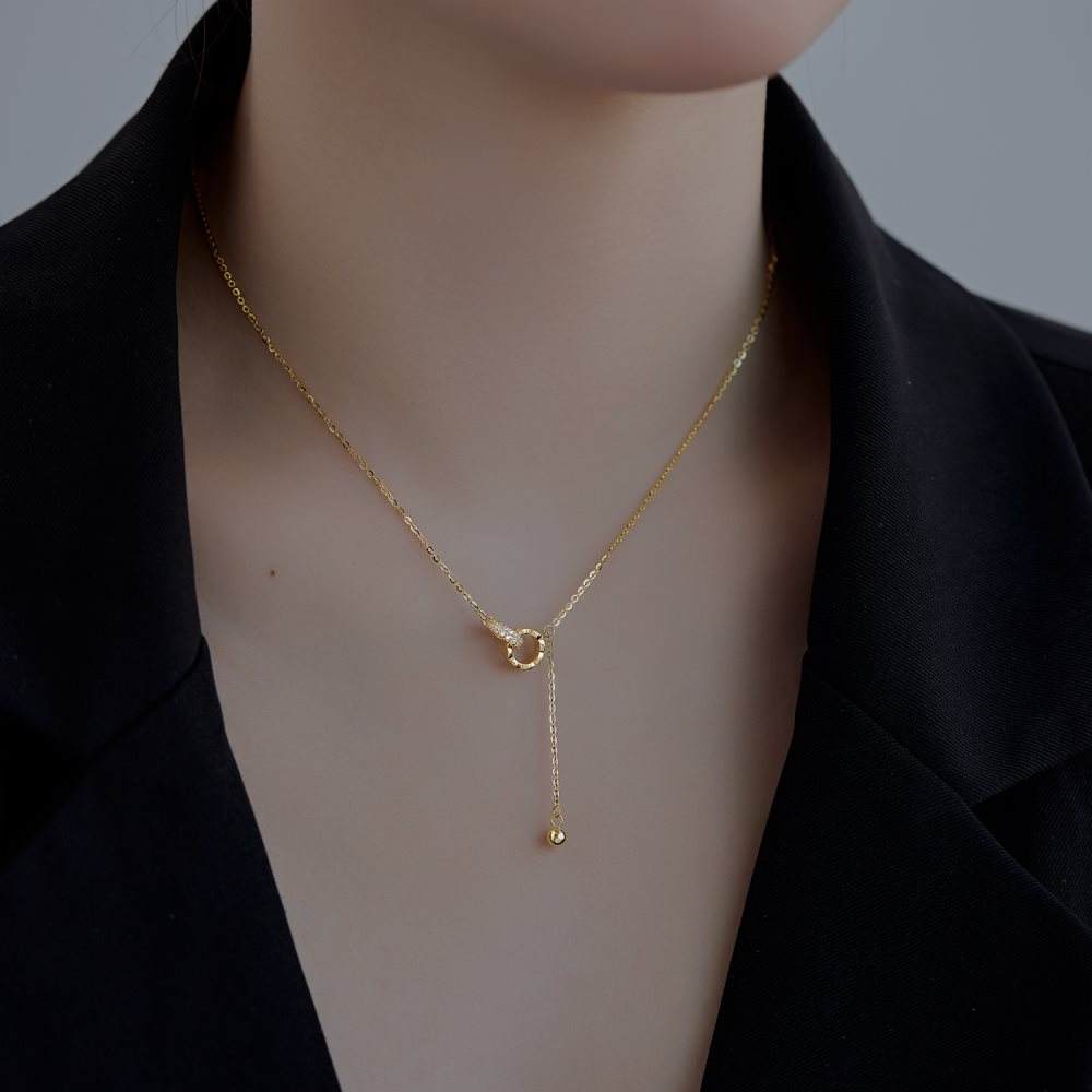 Anyco Necklace Gold Fashionable Sterling Silver Cubic Zirconia Decor Chain Pendant Necklace For Women-Necklace-PEROZ Accessories