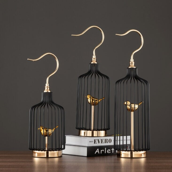 Anyhouz 47cm Golder Handle Birdcage Tabletop Home Decor Modern Art Living Room Display House Decorative Crafts Metal Ornaments-Tabletop Decor-PEROZ Accessories
